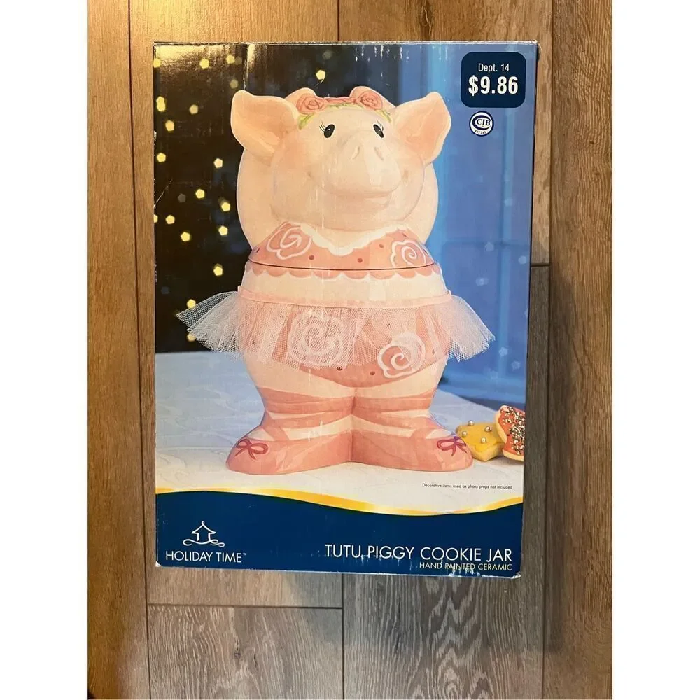 Vintage Ballerina Tutu Pig Piggy Cookie Jar Pink Cutesy Girlie Home Decor